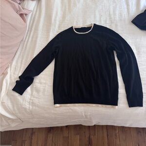 Elegant Black Crewneck Sweater with White Accents